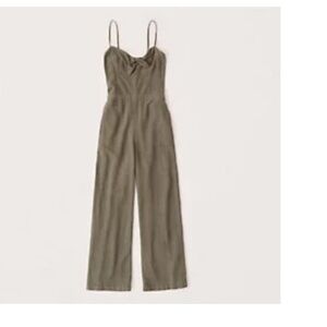Abercrombie & Fitch Olive Green Tie-Front Jumpsuit